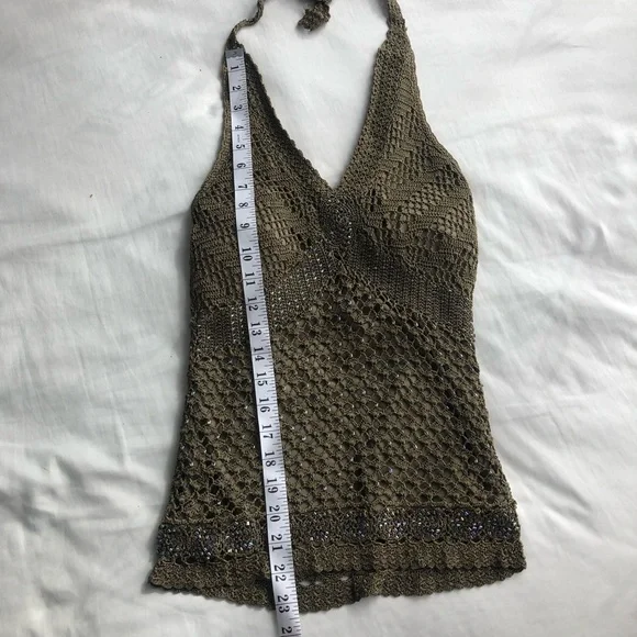 Le Chateau Green Beaded Crochet Halter Top - Picture 6 of 7